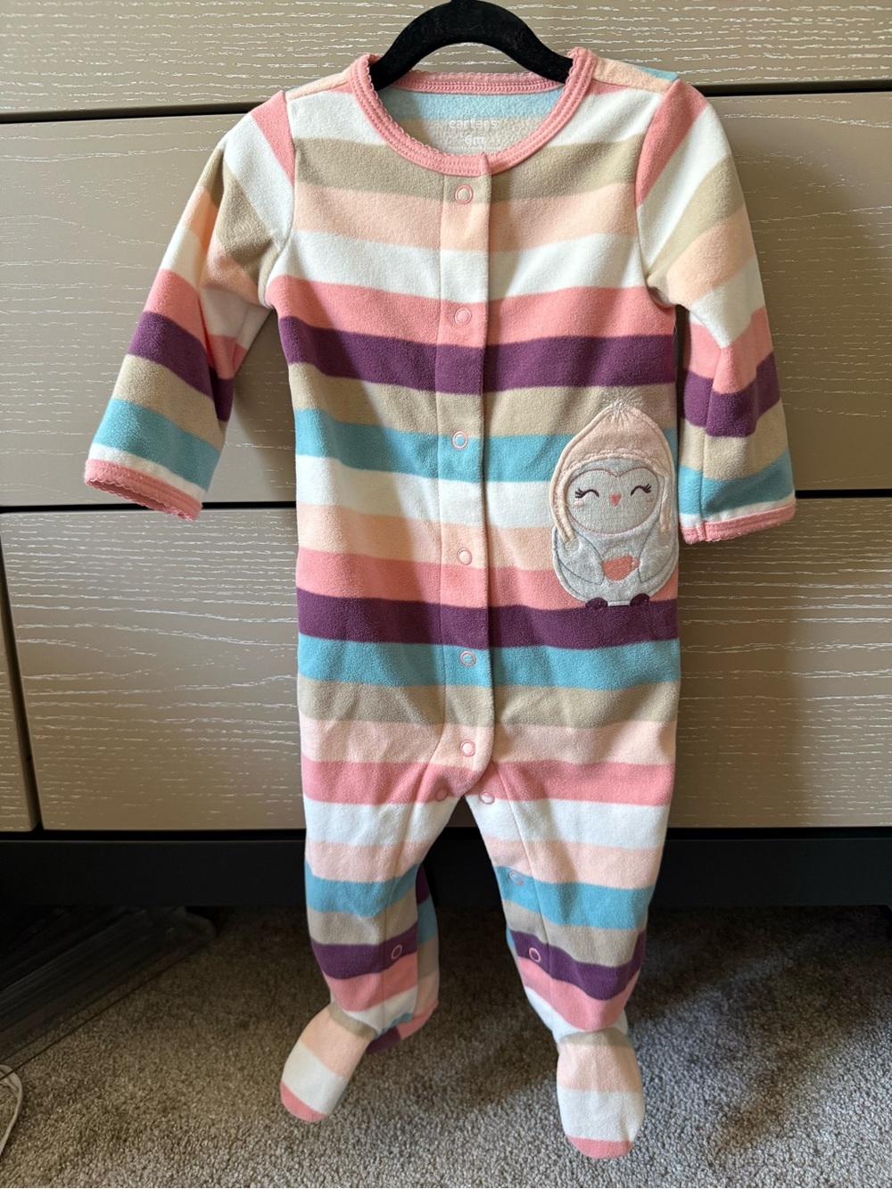 Carter's Striped Plush Footed One-Piece in Pink, Purple, Blue, Cream, Tan